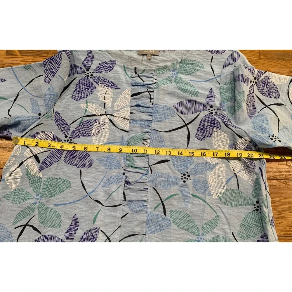 Habitat Cropped Nature Floral Bohemian Tunic Blouse Pleated Cozy Relaxed Earthy - Picture 5 of 9